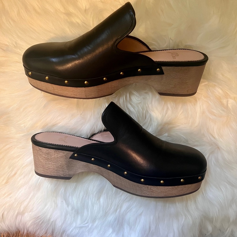 J. Crew Black Leather Clogs Size 7.5